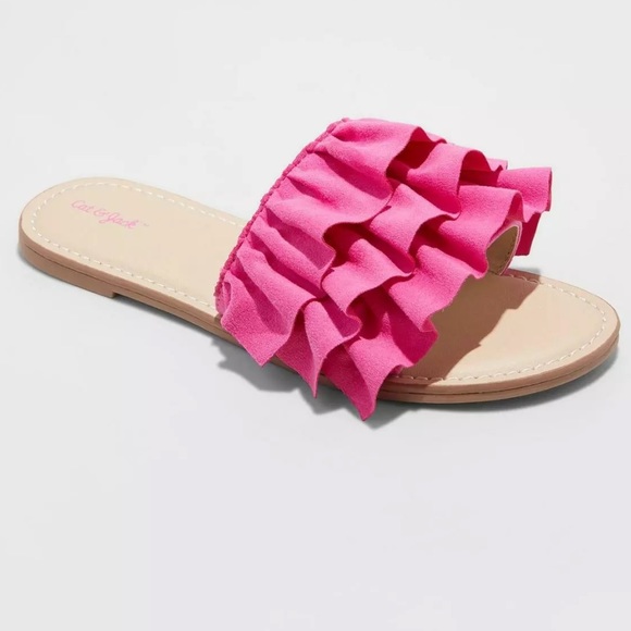 Cat & Jack Other - Girls Sz 2 fuchsia pink ruffle slides
